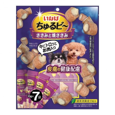 Лакомство INABA Churu Bee для собак Запеченные трубочки Куриное филе для красоты кожи и шерсти, 10 г х 7 шт.