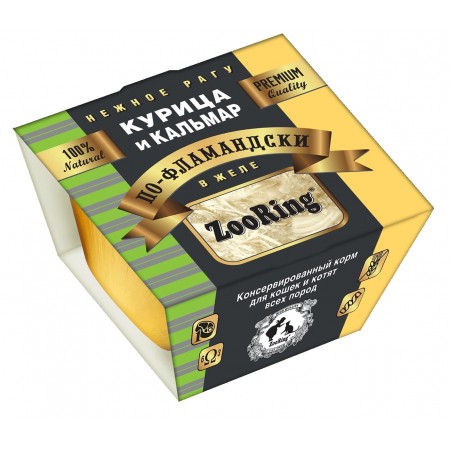 Нежное рагу в желе по-фламандски для взрослых кошек ZooRing Курица и Кальмар, 75 г