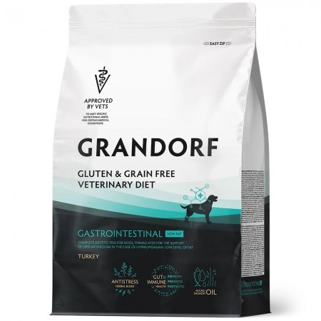 Сухой корм Grandorf Vet Gastrointestinal low fat Диетический способствующий регуляции метаболизма липидов при гиперлипидемии с индейкой для собак 3 кг