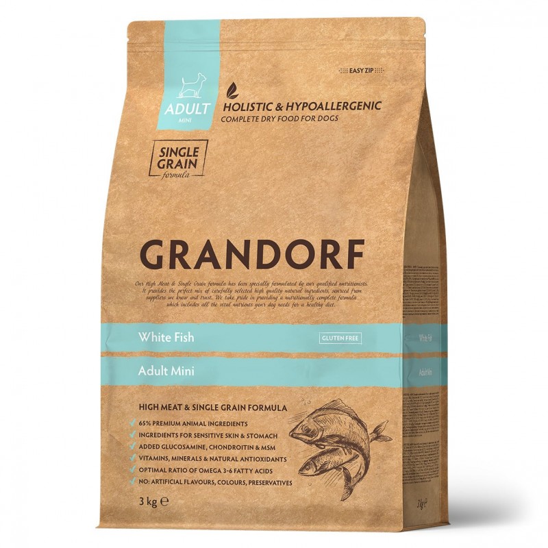 Купить Гипоаллергенный корм Grandorf White Fish Adult MINI для взрослых собак мелких пород с белой рыбой 3 кг Grandorf в Калиниграде с доставкой (фото)