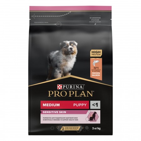 Purina Pro Plan OPTIDERMA для щенков средних пород с чувствительной кожей, лосось с рисом, 1,5 кг
