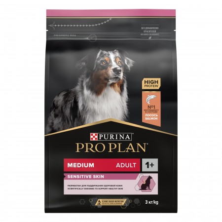 Purina Pro Plan OPTIDERMA для собак средних пород с чувствительной кожей, с лососем 1,5 кг