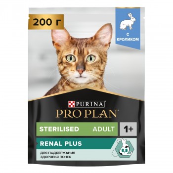 Сухой корм PRO PLAN® Sterilised RENAL PLUS для взрослых стерилизованных кошек для поддержания здоровья почек с кроликом, 200 г