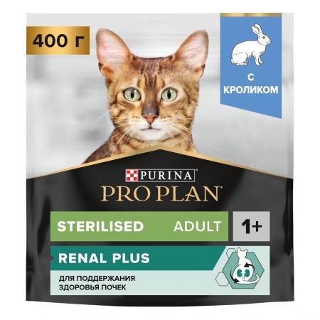 Сухой корм PRO PLAN® Sterilised RENAL PLUS для взрослых стерилизованных кошек для поддержания здоровья почек с кроликом, 400 г
