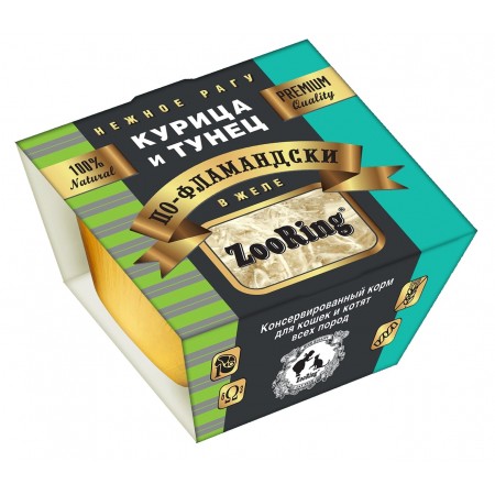 Нежное рагу в желе по-фламандски для взрослых кошек ZooRing Курица и Тунец, 75 г