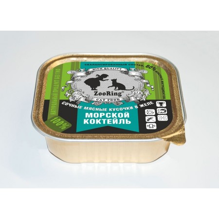 Консервы для кошек ZooRing Морской коктейль, кусочки в желе, 100 г 
