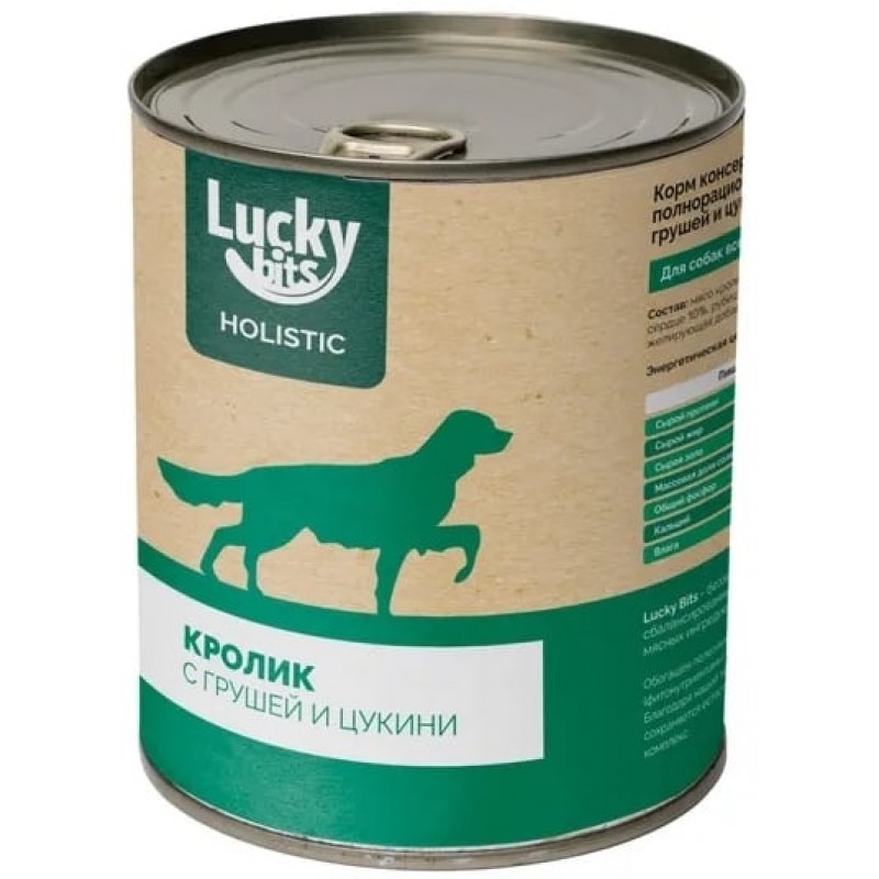 Купить Консервы для собак Lucky bits кролик с грушей и цукини, 970 гр Lucky bits в Калиниграде с доставкой (фото)