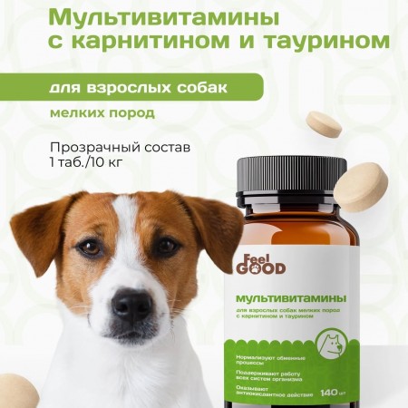 Мультивитамины FeelGOOD с карнитином и таурином для взрослых собак мелких пород, таблетки, № 140