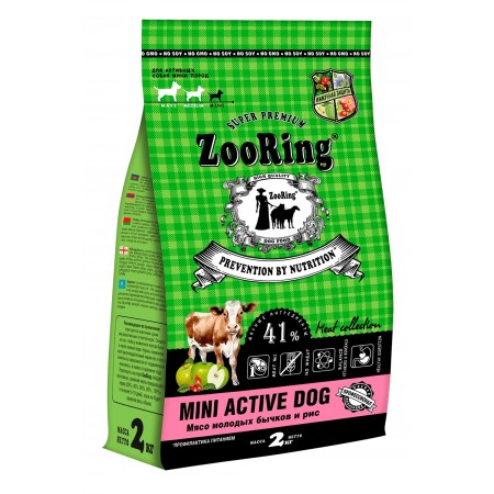 Сухой беззерновой корм ZOORING Mini Active Dog, Мясо молодых бычков и рис, 2 кг