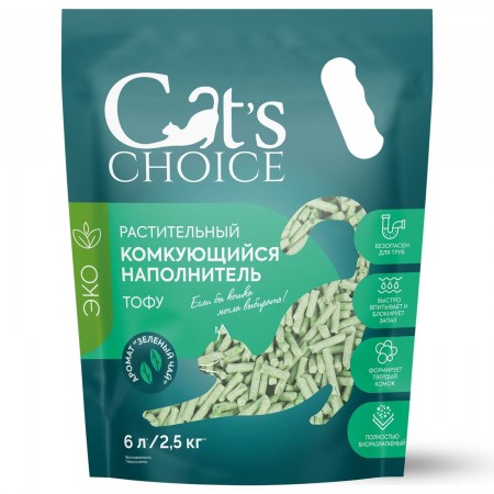Растительный наполнитель тофу Cat's choice с ароматом, Зеленый чай, 6 л, 2.5 кг