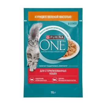 Влажный корм PURINA ONE для стерилизованных кошек и кастрированных котов, с курицей и зеленой фасолью 75 г