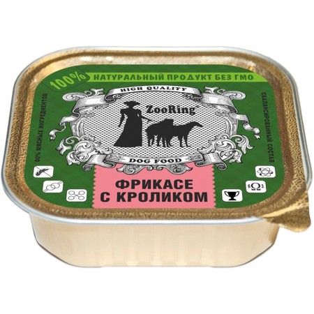 Консервы для собак ZooRing фрикасе с кроликом, паштет, 100 г