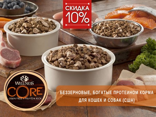 Скидка 10% на корма Wellness Core