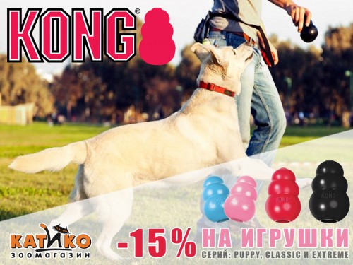 Скидка -15% на игрушки Kong!