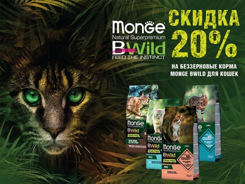 Акция -20% на корма Monge Bwild