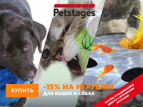 -15% скидка на игрушки Petstages!