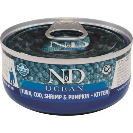 Farmina N&D Ocean беззерновые консервы для котят с треской, креветками и тыквой 70 г