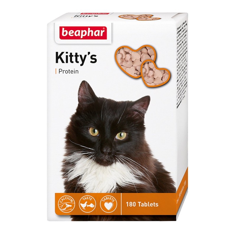 Кормовая добавка BEAPHAR Kitty's + Protein витаминизированное лакомство с протеином, поддержка иммунной системы, для кошек 180 таблеток