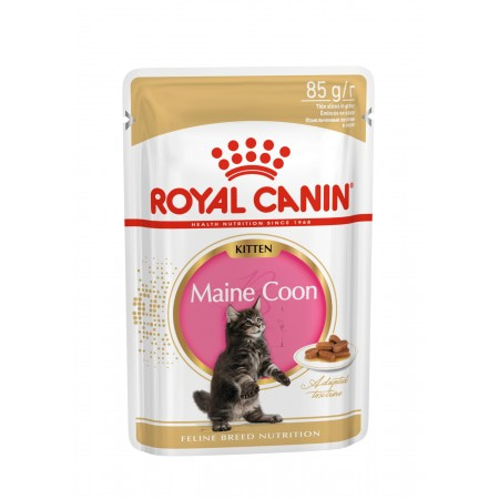Royal Canin Kitten Maine Coon, для котят породы мейн-кун в возрасте от 3 до 15 месяцев, соус, 85 г