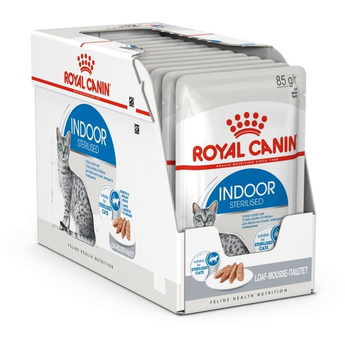 Консервы ROYAL CANIN INDOOR STERILISED для взрослых кастрированных котов и  стерилизованных кошек живущих дома паштет 85 гр