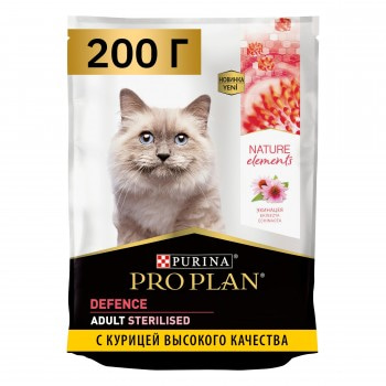 Pro Plan Nature Elements DEFENCE для взрослых стерилизованных кошек, с высоким содержанием курицы, 200 г