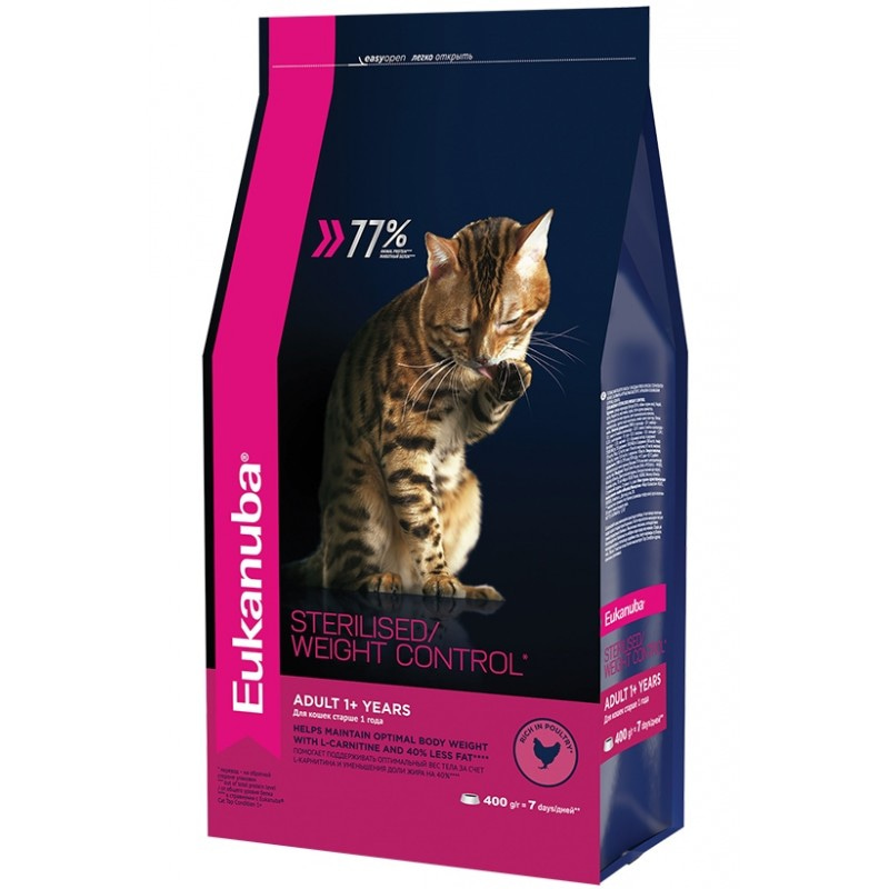 Сухой корм Eukanuba Adult Sterilised Weight Control для стерилизованных кошек и кошек с ожирением 400 гр