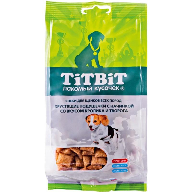 Купить Лакомство для щенков TITBIT Хрустящие подушечки с начинкой со вкусом кролика и творога 95 г Titbit в Калиниграде с доставкой (фото)