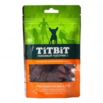 Лакомства для собак TITBIT мелких пород Строганина из мяса утки 50г