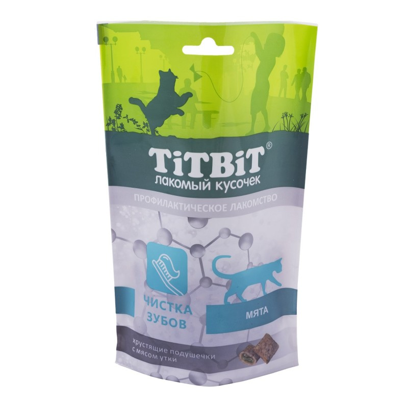 Купить Лакомство для кошек TITBIT Хрустящие подушечки для чистки зубов с мясом утки 60г Titbit в Калиниграде с доставкой (фото)