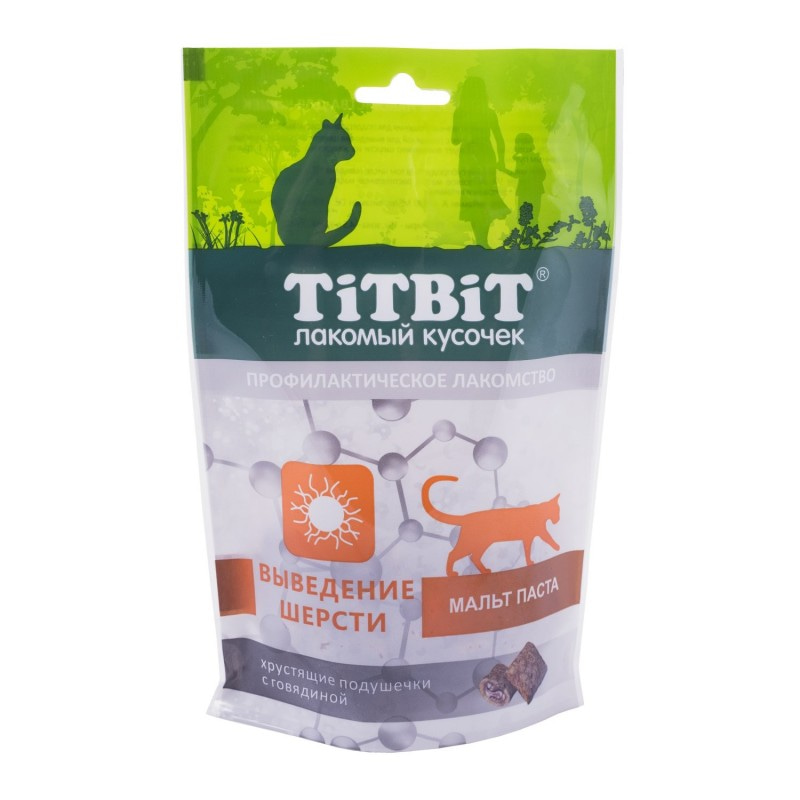 Купить Лакомство для кошек TITBIT Хрустящие подушечки для выведения шерсти с говядиной 60г Titbit в Калиниграде с доставкой (фото)