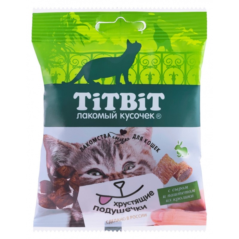 Купить Лакомство для кошек TITBIT Хрустящие подушечки с сыром и паштетом из кролика 30 г Titbit в Калиниграде с доставкой (фото)