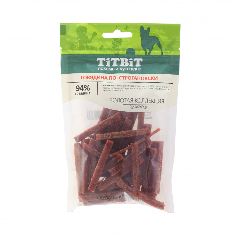 Лакомство для собак TITBIT Говядина по-строгановски Золотая коллекция 80 г Лакомство для собак TITBIT Говядина по-строгановски Золотая коллекция 80 г