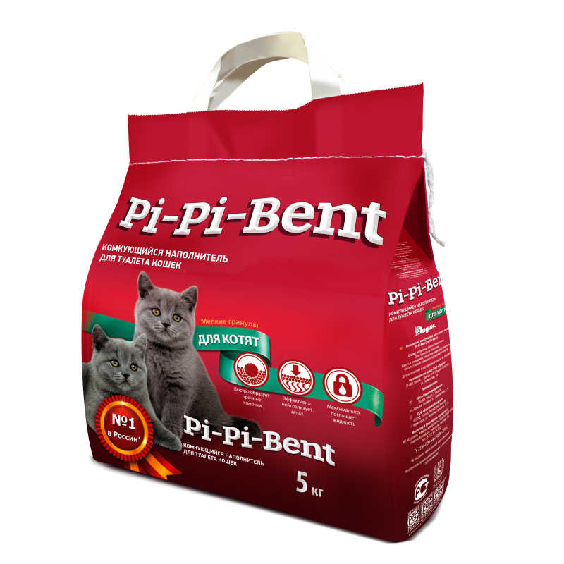 Pi-Pi- Bent Комкующийся бентонитовый наполнитель для кошачьего туалета для котят 5кг