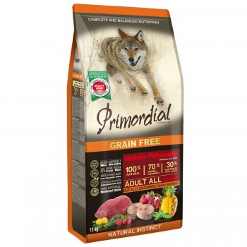 Беззерновой корм Primordial (30/18) с буйволом и скумбрией для взрослых собак всех пород 12 кг