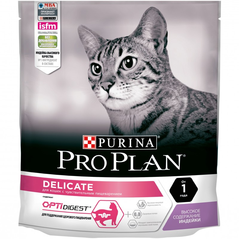 Купить Purina Pro Plan Delicate OPTIDIGEST для кошек с чувствительным пищеварением и привередливых к еде, с индейкой, 400 гр Pro Plan в Калиниграде с доставкой (фото)
