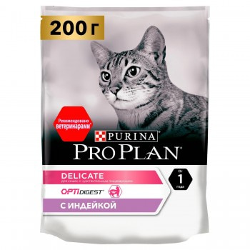 Purina Pro Plan Delicate OPTIDIGEST для кошек с чувствительным пищеварением и привередливых к еде, с индейкой, 200 гр