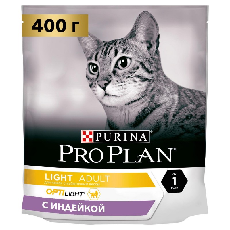 Купить Сухой корм Purina Pro Plan OPTILIGHT для кошек с избыточным весом, индейка, пакет, 400 г Pro Plan в Калиниграде с доставкой (фото)
