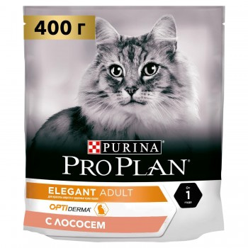 Pro Plan OPTIDERMA корм для взрослых кошек всех пород, для поддержания красоты шерсти, лосось 400 гр