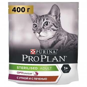 Pro Plan OPTISAVOUR для стерилизованных кошек с высоким содержанием утки и с печенью, 400 г