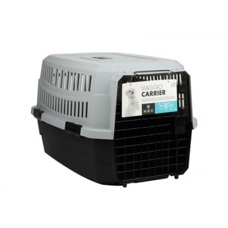 Контейнер-переноска MPets с ручкой чёрно-серая размер M 68x47,6x42 см