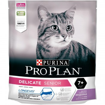 Pro Plan Delicate Senior LONGEVIS для пожилых кошек с чувствительным пищеварением, индейка 400 г