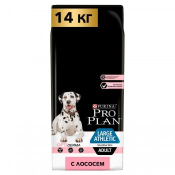 Purina Pro Plan OPTIDERMA для крупных атлетических собак с чувствительной кожей, лосось рис, 14 кг