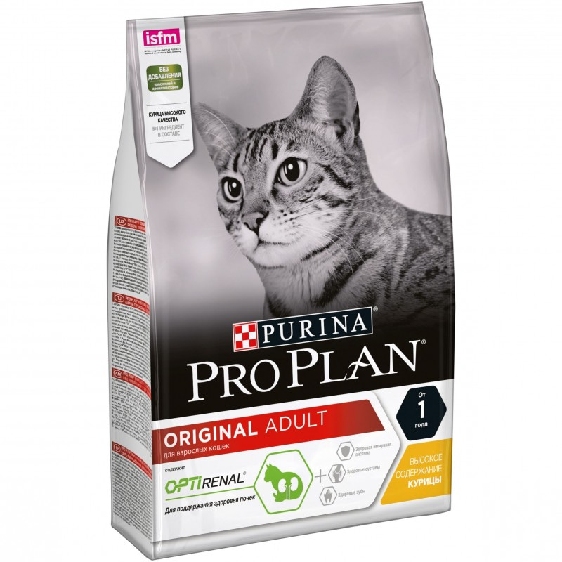 Сухой корм для взрослых кошек Purina Pro Plan Adult OPTIRENAL, курица, пакет, 7 кг