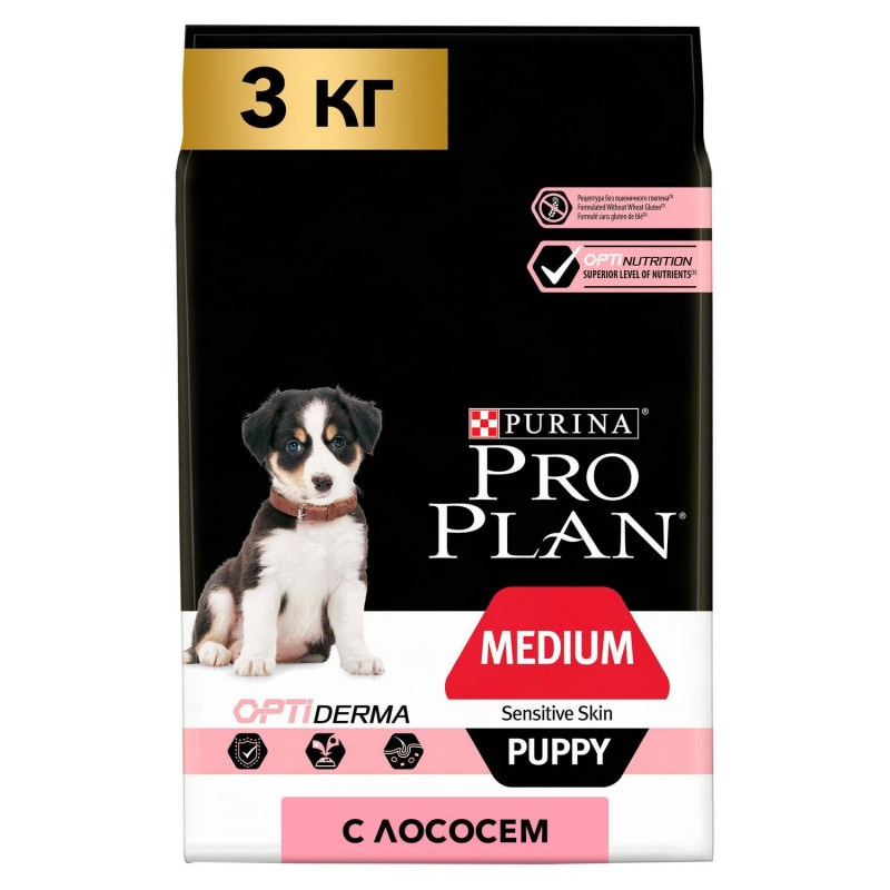 Купить Purina Pro Plan OPTIDERMA для щенков средних пород с чувствительной кожей, лосось с рисом, 3 кг Pro Plan в Калиниграде с доставкой (фото)