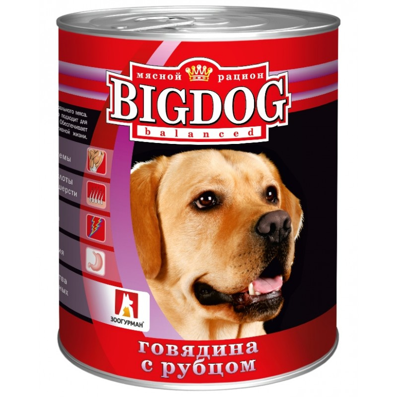Влажный корм для собак Зоогурман БигДог (BigDog), Говядина с рубцом, 850 гр