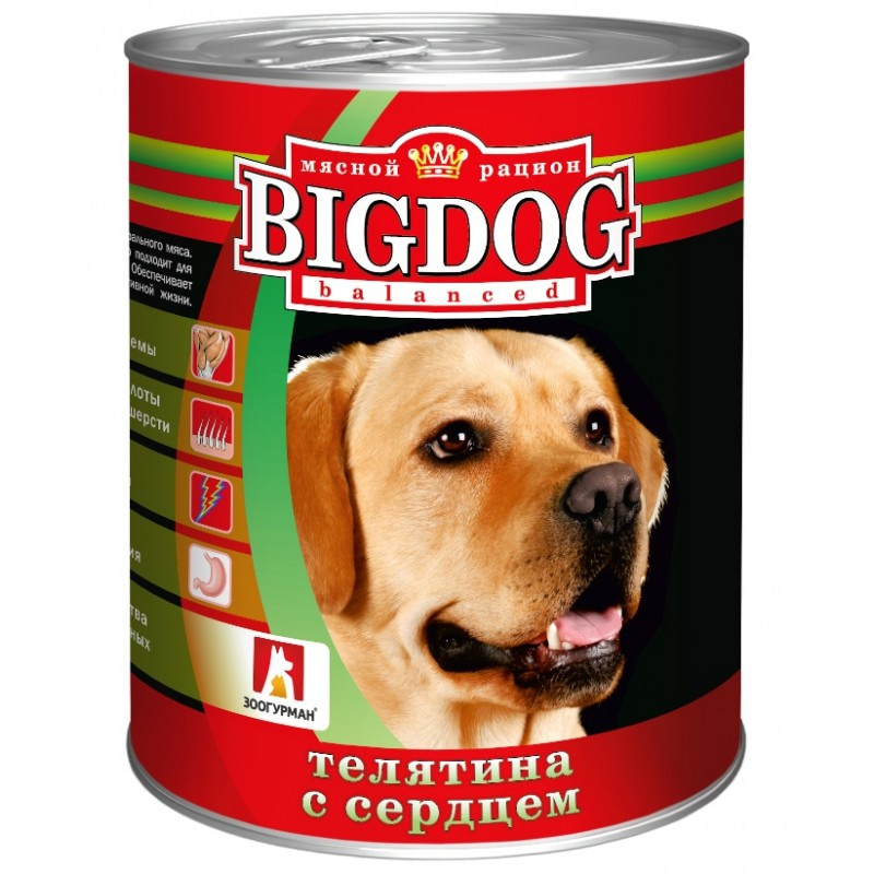 Влажный корм для собак Зоогурман БигДог (BigDog), Телятина с сердцем, 850 гр