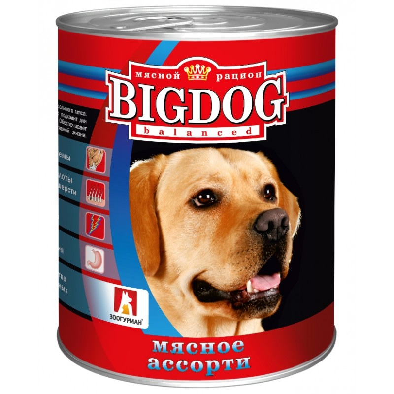 Влажный корм для собак Зоогурман БигДог (BigDog), Мясное ассорти, 850 гр