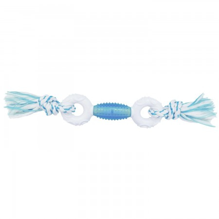 CanineClean игрушка для собак Регби и 2 кольца нейлон/синтетическая резина 39 см с ароматом мяты, голубой