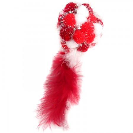 Aromadog Petpark игрушка для кошек Мяч Пон-Пон с перьями 24 см красный