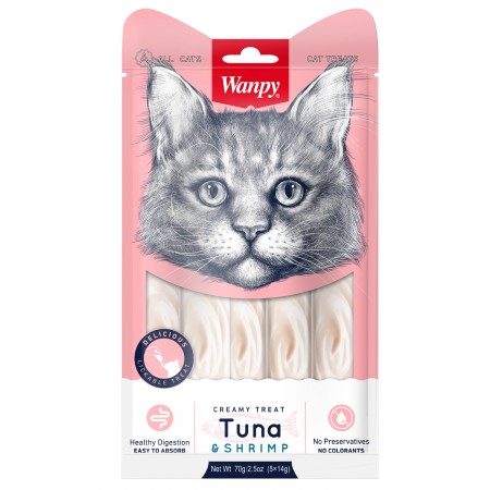 Wanpy Cat Лакомство для кошек «нежное пюре» из тунца и креветок 70 г
